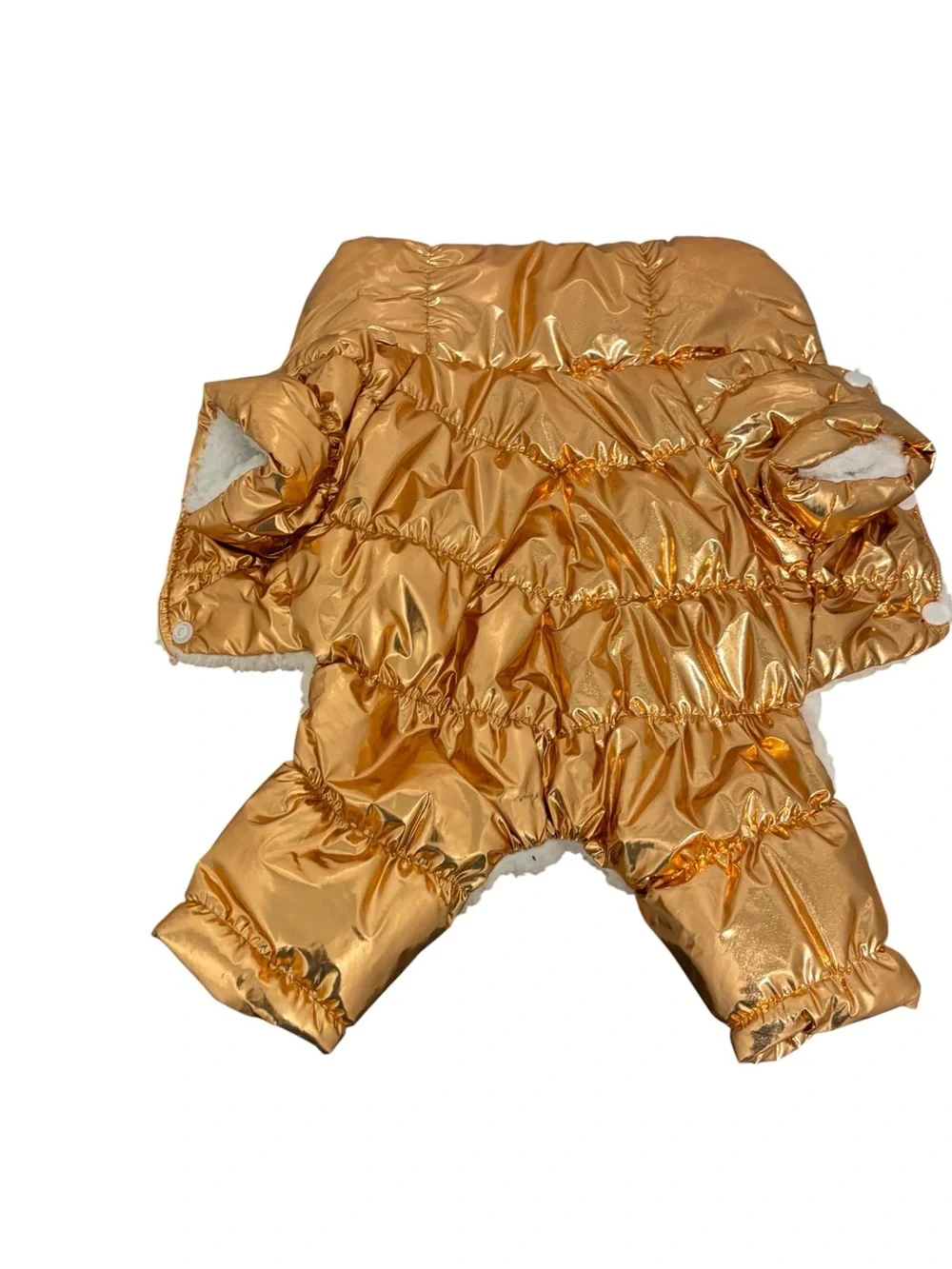 Metallic Gold Puffer Dog Coat with Full-Body Coverage. Size M
